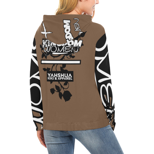 Dark Brown All Over Print Hoodie for Women (USA Size) (Model H13)