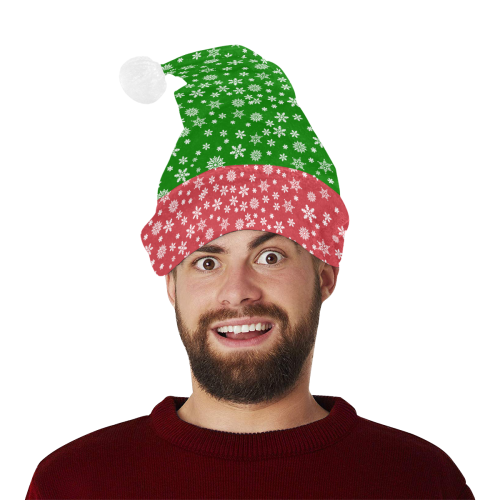 * Christmas Snowflakes Green and Red Santa Hat