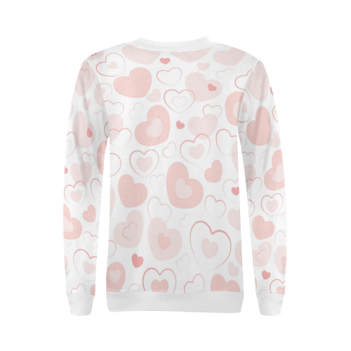 Pink Hearts Teddy White All Over Print Crewneck Sweatshirt for Women (Model H18)