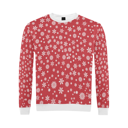 Christmas  White Snowflakes on Red All Over Print Crewneck Sweatshirt for Men/Large (Model H18)