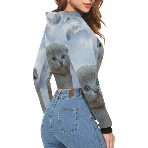 Lonely Little Kitty All Over Print Crop Hoodie for Women (Model H22)