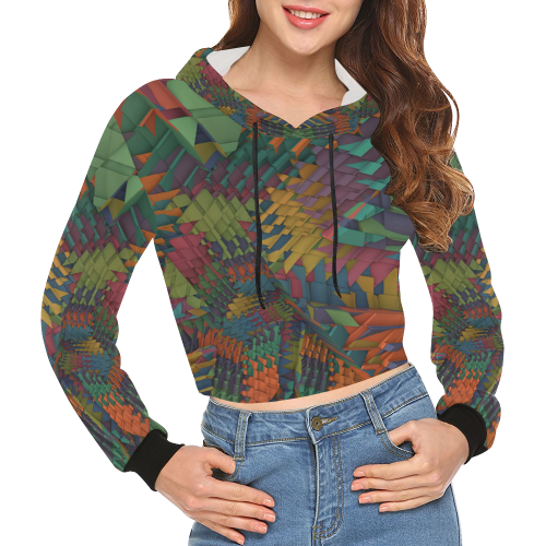 Shattered All Over Print Crop Hoodie for Women (Model H22)