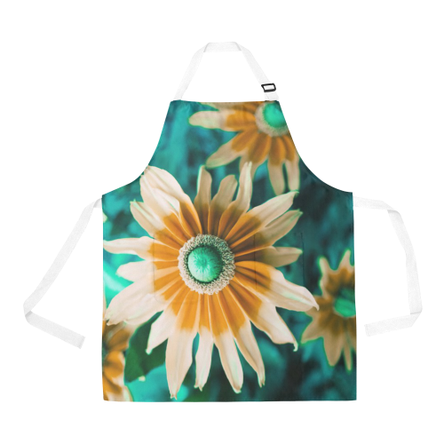 Yellow Orange Flower on Turquoise Green Photo All Over Print Apron