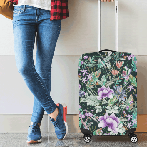 Tropical Flowers Butterflies Feathers Wallpaper 2 Luggage Cover/Small 18"-21"