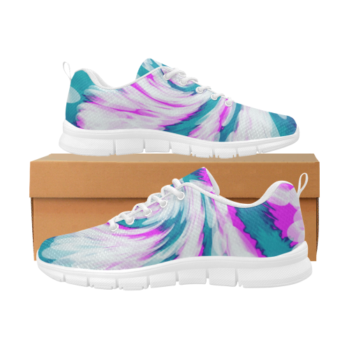 Turquoise Pink Tie Dye Swirl Abstract Women's Breathable Running Shoes (Model 055)