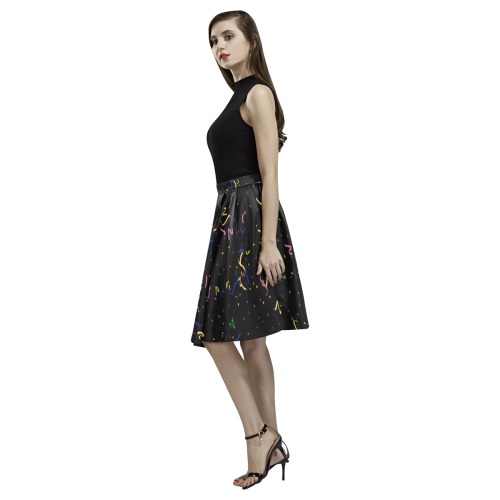 Confetti and  Party Streamers Black Melete Pleated Midi Skirt (Model D15)