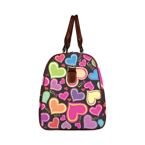 Cute hearts black Waterproof Travel Bag/Small (Model 1639)