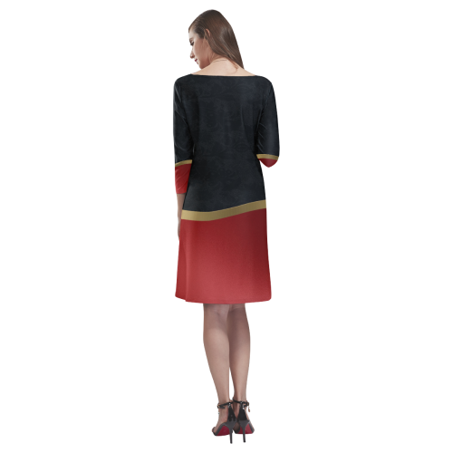 Black Red Gold Elegance Rhea Loose Round Neck Dress(Model D22)