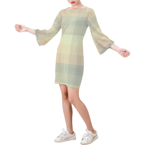 Like a Candy Sweet Pastel Pattern Bell Sleeve Dress (Model D52)
