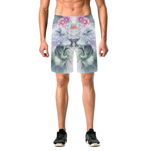 Pencil Sketch Lion and Flowers - Lion King Men's Board Shorts Men's All Over Print Elastic Beach Shorts (Model L20)