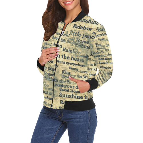Words Popart by Nico Bielow All Over Print Bomber Jacket for Women (Model H19)