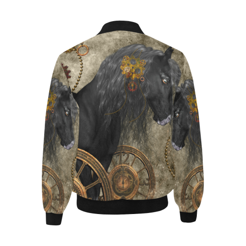 Beautiful wild horse with steampunk elements All Over Print Quilted Bomber Jacket for Men (Model H33)