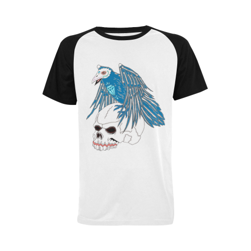 Raven Sugar Skull Black Men's Raglan T-shirt Big Size (USA Size) (Model T11)