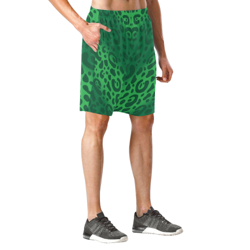 Green Leopard Print Shorts Men's All Over Print Elastic Beach Shorts (Model L20)