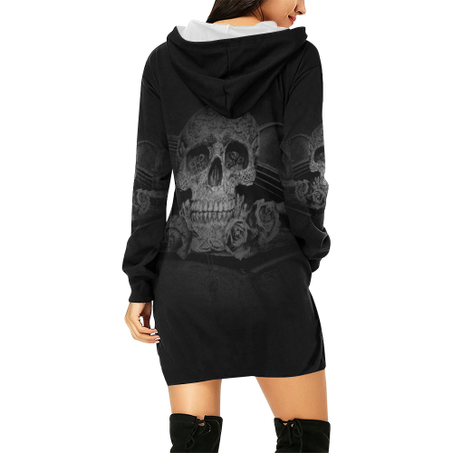 Steampunk Alchemist Mage Roses Celtic Skull halfto All Over Print Hoodie Mini Dress (Model H27)