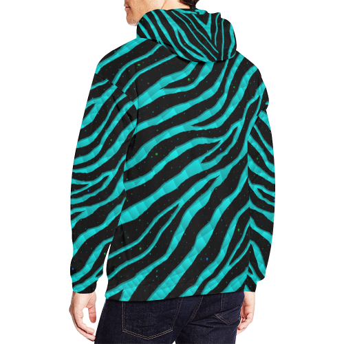 Ripped SpaceTime Stripes - Cyan All Over Print Hoodie for Men/Large Size (USA Size) (Model H13)