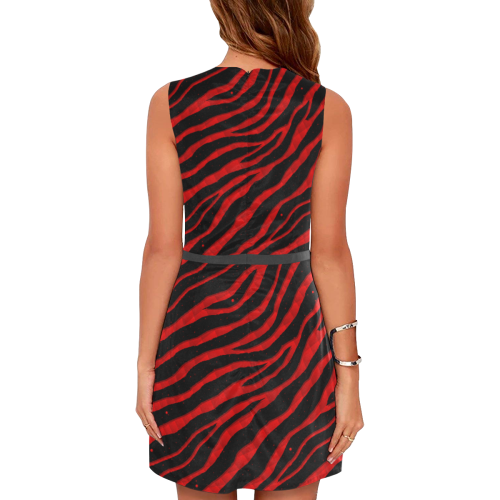 Ripped SpaceTime Stripes - Red Eos Women's Sleeveless Dress (Model D01)
