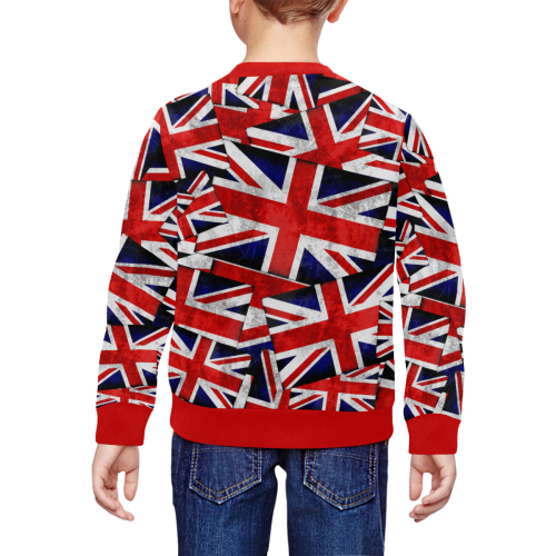 Union Jack British UK Flag - Red Trim All Over Print Crewneck Sweatshirt for Kids (Model H29)