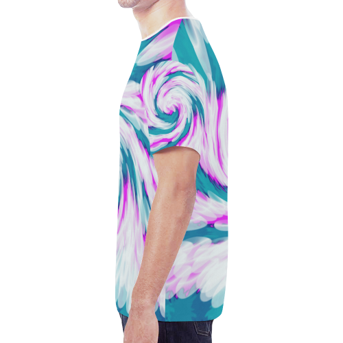 Turquoise Pink Tie Dye Swirl Abstract New All Over Print T-shirt for Men/Large Size (Model T45)