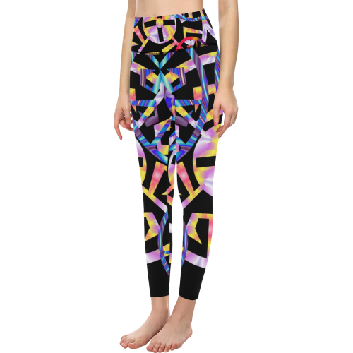 Rainbow Multicolored Aztec Wheels Women's All Over Print High-Waisted Leggings (Model L36)