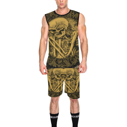 The skeleton in a round button with flowers All Over Print Basketball Uniform