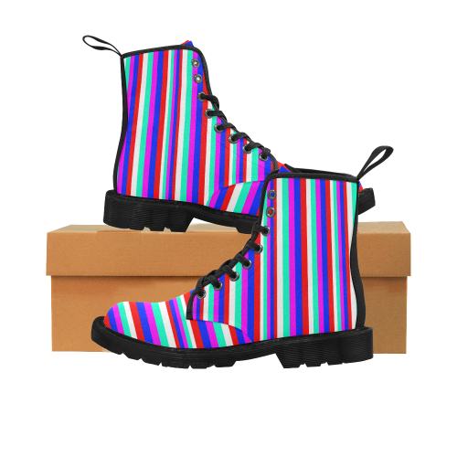 Colored Stripes - Fire Red Royal Blue Pink Mint Wh Martin Boots for Women (Black) (Model 1203H)