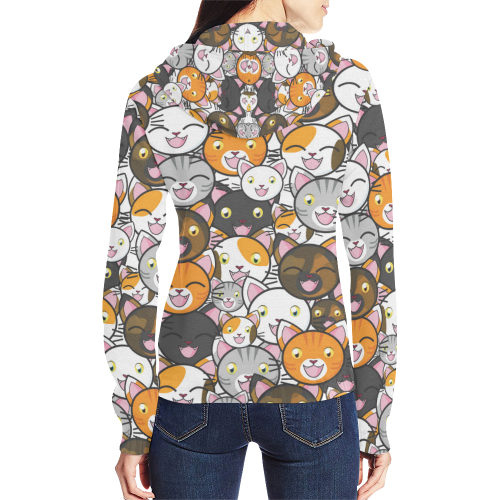 Funny Cats All Over All Over Print Full Zip Hoodie for Women (Model H14)