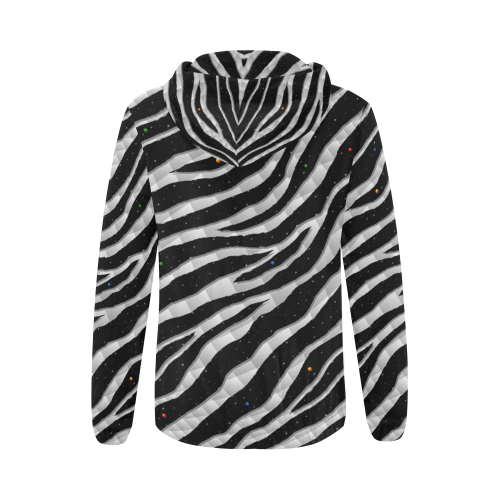 Ripped SpaceTime Stripes - White All Over Print Full Zip Hoodie for Women (Model H14)