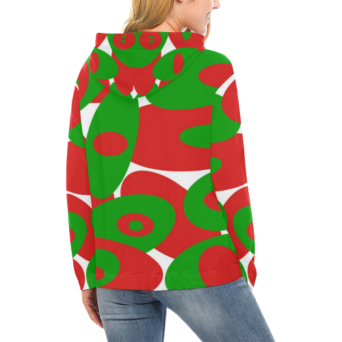 Red and Green Orbs All Over Print Hoodie for Women (USA Size) (Model H13)