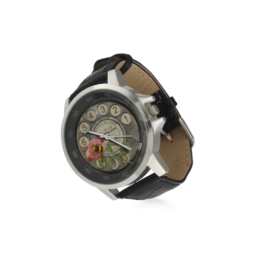 The Bee and the Rose Unisex Stainless Steel Leather Strap Watch(Model 202)