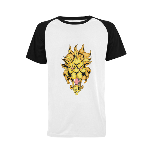 Gold Metallic Lion Black Men's Raglan T-shirt (USA Size) (Model T11)
