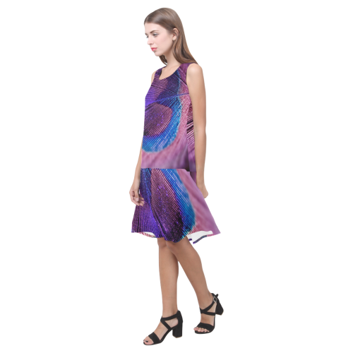 Purple Peacock Feather Sleeveless Splicing Shift Dress(Model D17)