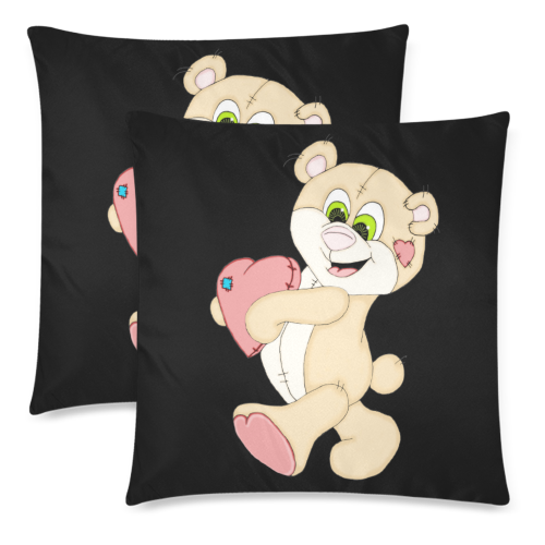 Patchwork Heart Teddy Black Custom Zippered Pillow Cases 18"x 18" (Twin Sides) (Set of 2)