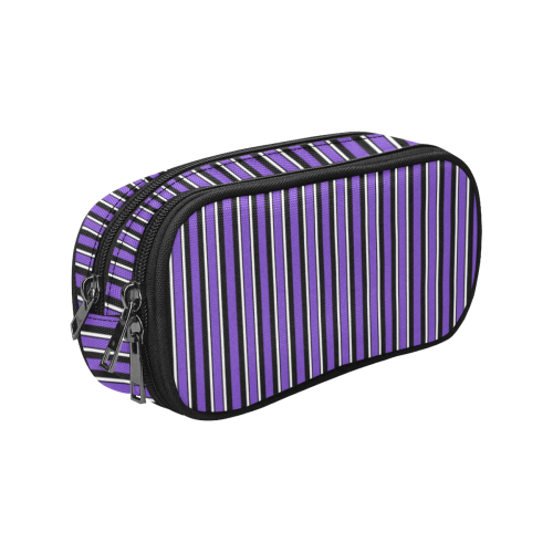 Stripes Black, Purple and White Pencil Pouch/Large (Model 1680)