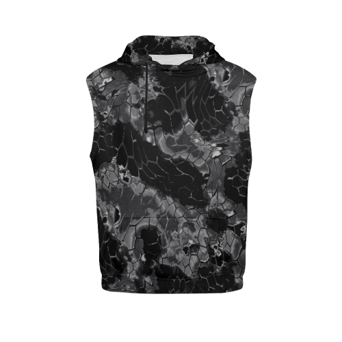 night dragon reptile scales pattern camouflage in dark gray and black All Over Print Sleeveless Hoodie for Men (Model H15)