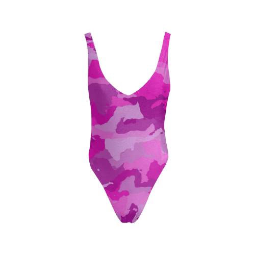 camouflage hot pink Sexy Low Back One-Piece Swimsuit (Model S09)