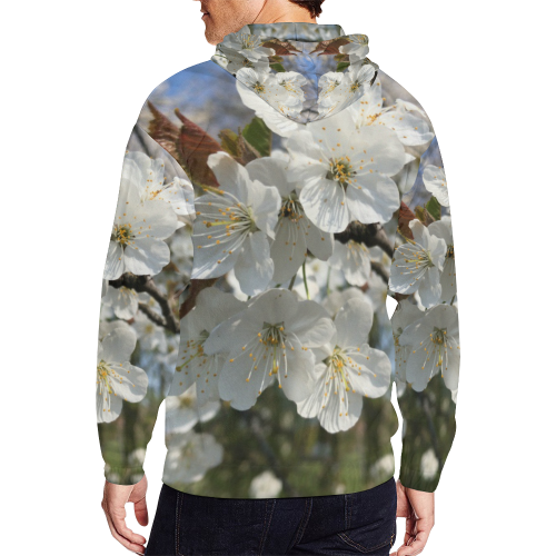 white flower All Over Print Full Zip Hoodie for Men/Large Size (Model H14)