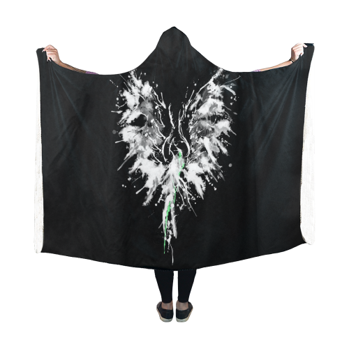 Phoenix - Abstract Painting Bird White 1 Hooded Blanket 60''x50''