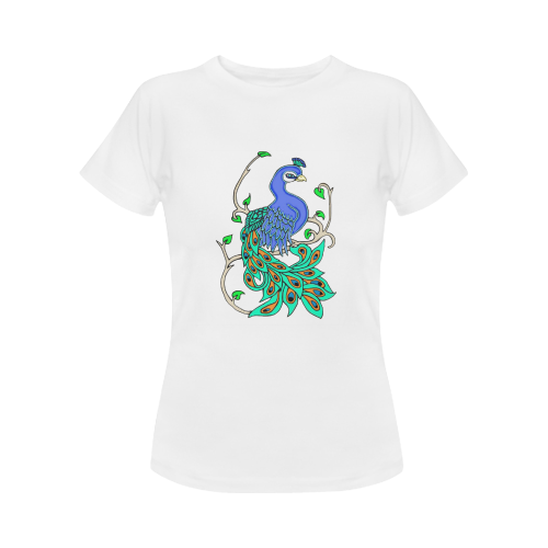 Pretty Peacock White Women's T-Shirt in USA Size (Front Printing Only)