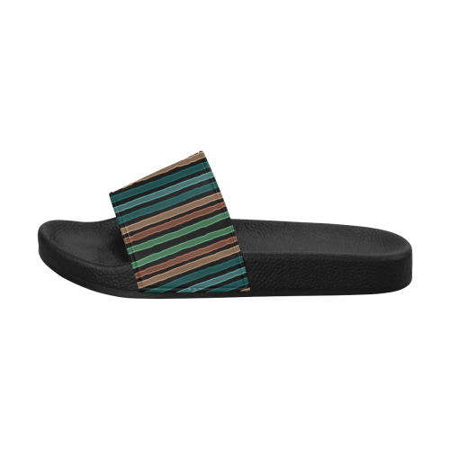 Fun pastel lines in green blue orange and red Women's Slide Sandals (Model 057)
