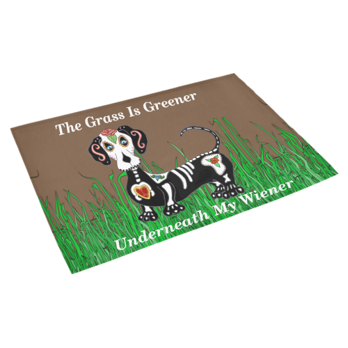 Dachshund Grass Is Greener Brown Azalea Doormat 30" x 18" (Sponge Material)