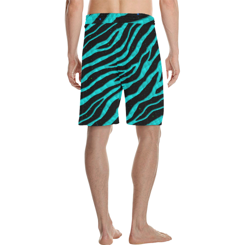 Ripped SpaceTime Stripes - Cyan Men's All Over Print Casual Shorts (Model L23)