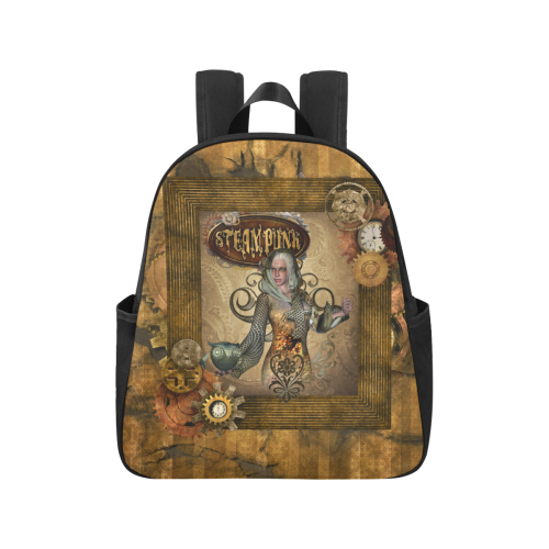 Steampunk lady with owl Multi-Pocket Fabric Backpack (Model 1684)