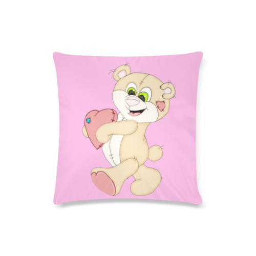 Patchwork Heart Teddy Pink Custom Zippered Pillow Case 16"x16"(Twin Sides)
