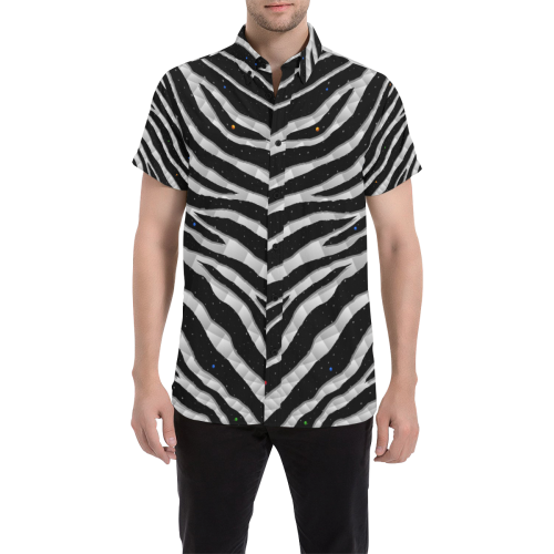 Ripped SpaceTime Stripes - White Men's All Over Print Short Sleeve Shirt/Large Size (Model T53)