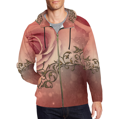 Wonderful roses with floral elements All Over Print Full Zip Hoodie for Men/Large Size (Model H14)