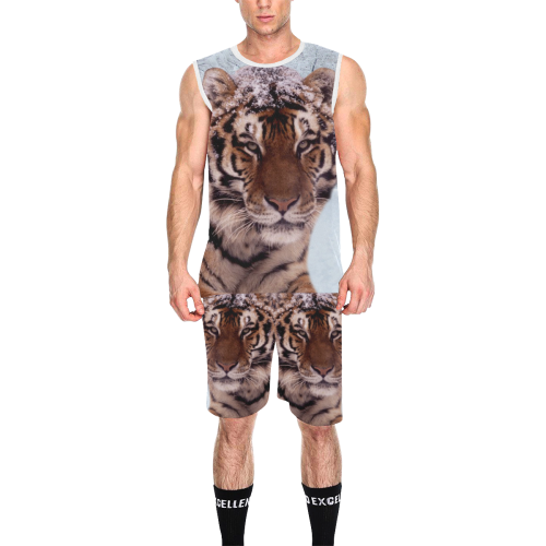 Tiger and Snow All Over Print Basketball Uniform