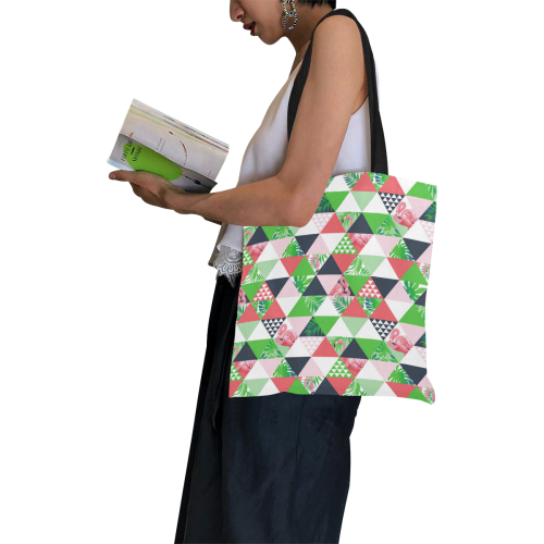 Triangle Pattern - Flamingo Leaves 1 All Over Print Canvas Tote Bag/Small (Model 1697)