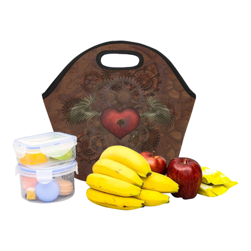 Awesome Steampunk Heart With Wings Neoprene Lunch Bag/Small (Model 1669)