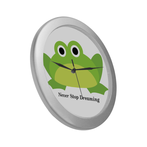 Never Stop Dreaming Frog Silver Color Wall Clock